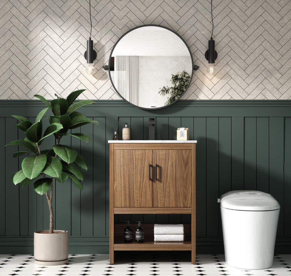 Home Living 24" Single Bathroom Vanity, Walnut Brown