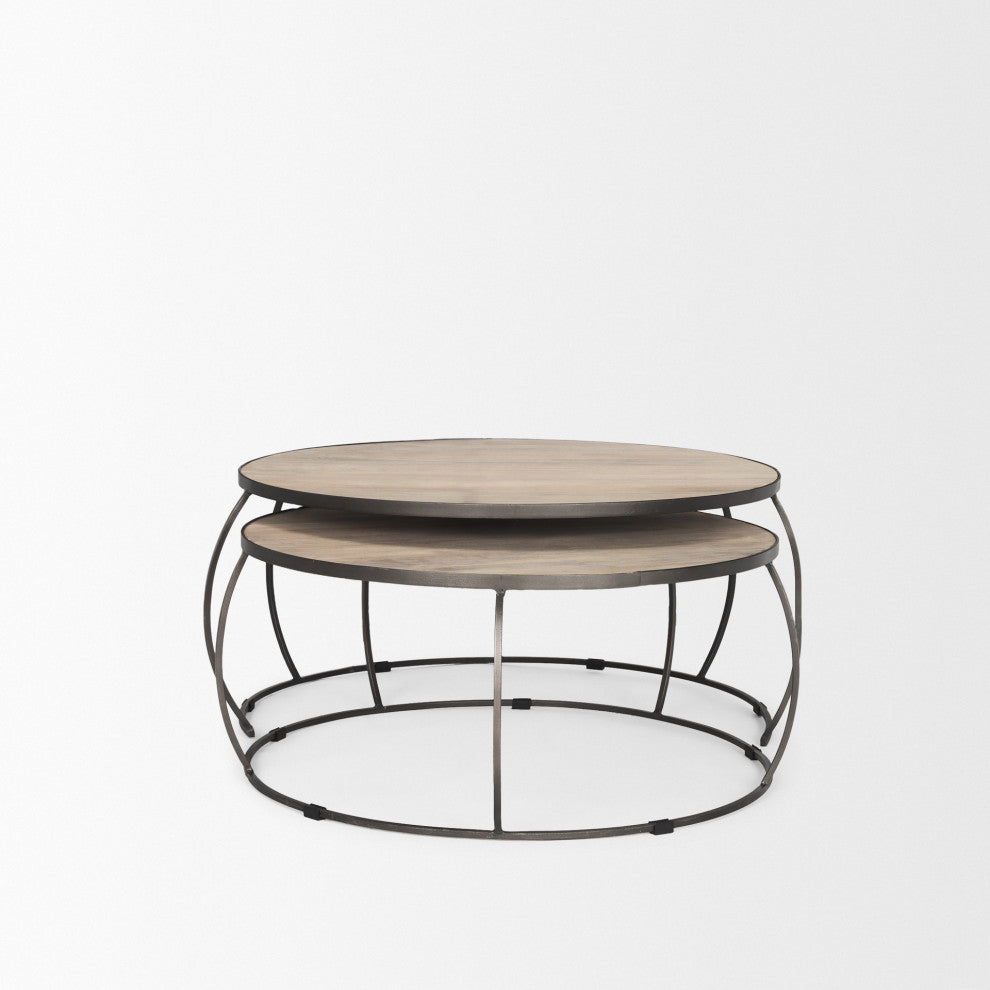 Clapp Round Light Brown Nesting Coffee Tables, Set of 2
