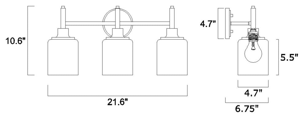 Grady 3-Light Matte Black Finish White Glass Shade Vanity Light