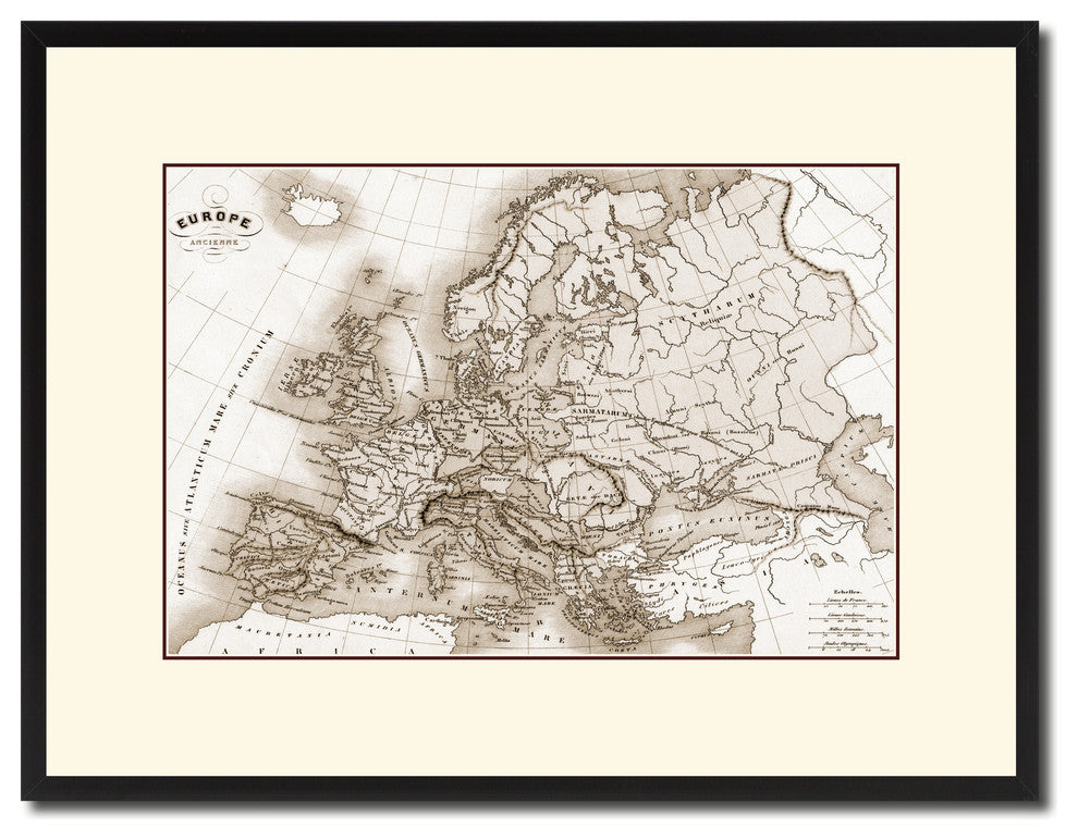 Ancient Europe Vintage Sepia Map Canvas Print, 16"x21"