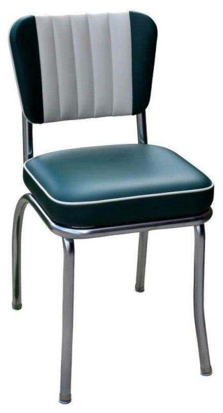 Retro Home Upholstered Channel Back Dining Chair, Green and White, Box Seat