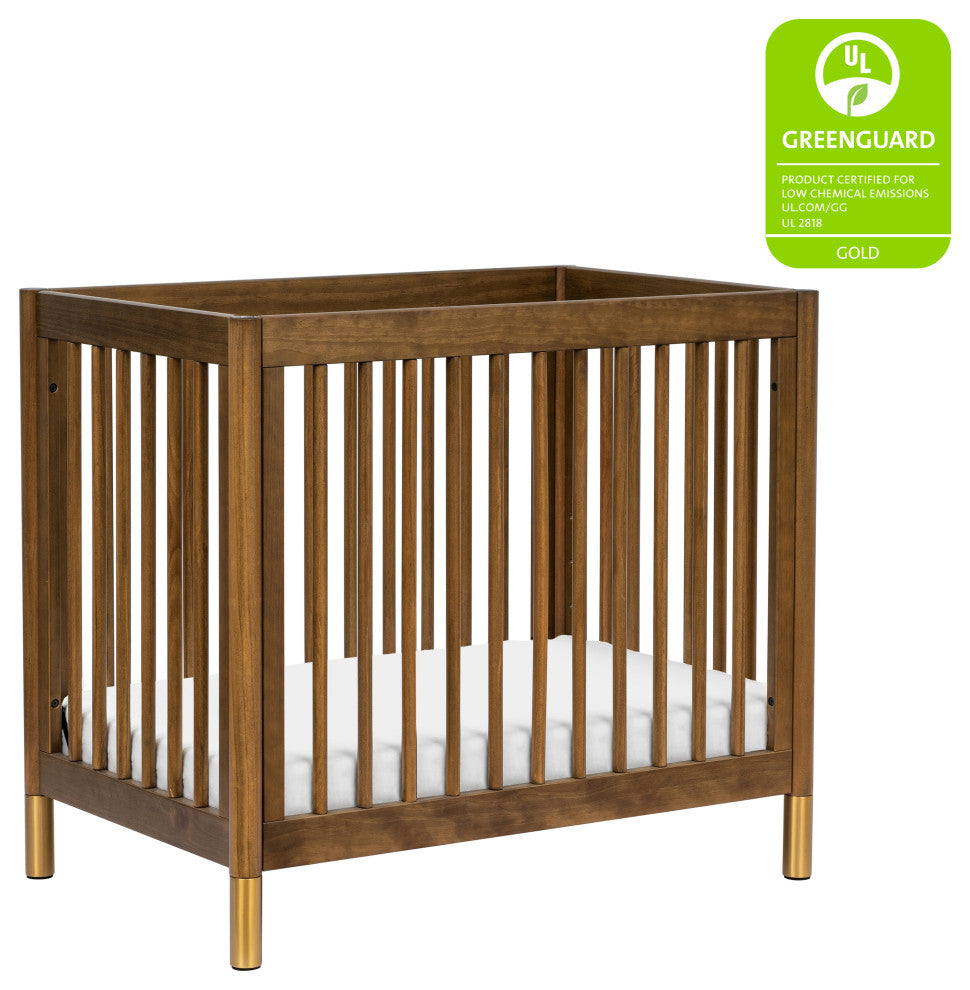 Gelato 4-in-1 Convertible Mini Crib, Natural Walnut & Gold Feet