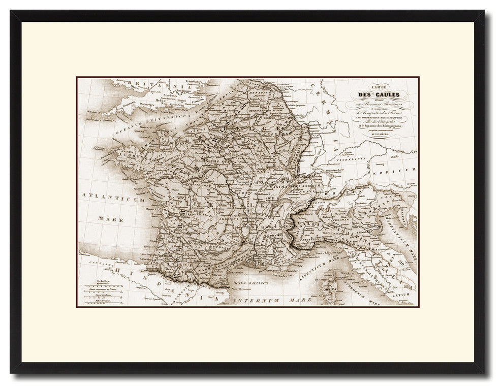 France Vintage Sepia Map Canvas Print, 16"x21"