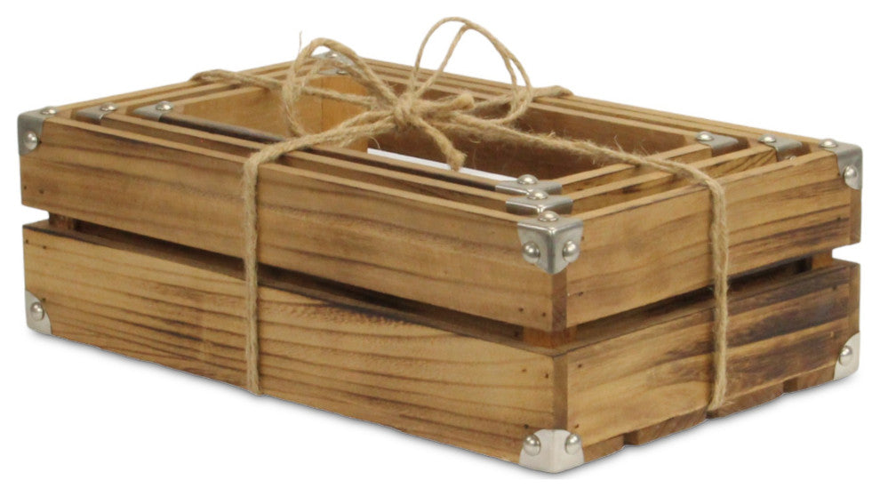 Rustic Farmstead Dark Brown Studded Wood Crate Set