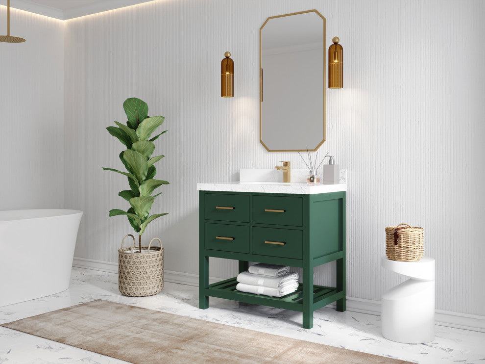Parker 36" Single Sink Bath Vanity, Lafayette Green 2" Viola Brown