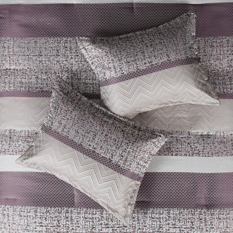 Madison Park Rhapsody Jacquard Stripe Mosaic 7-Piece Comforter Set, Purple