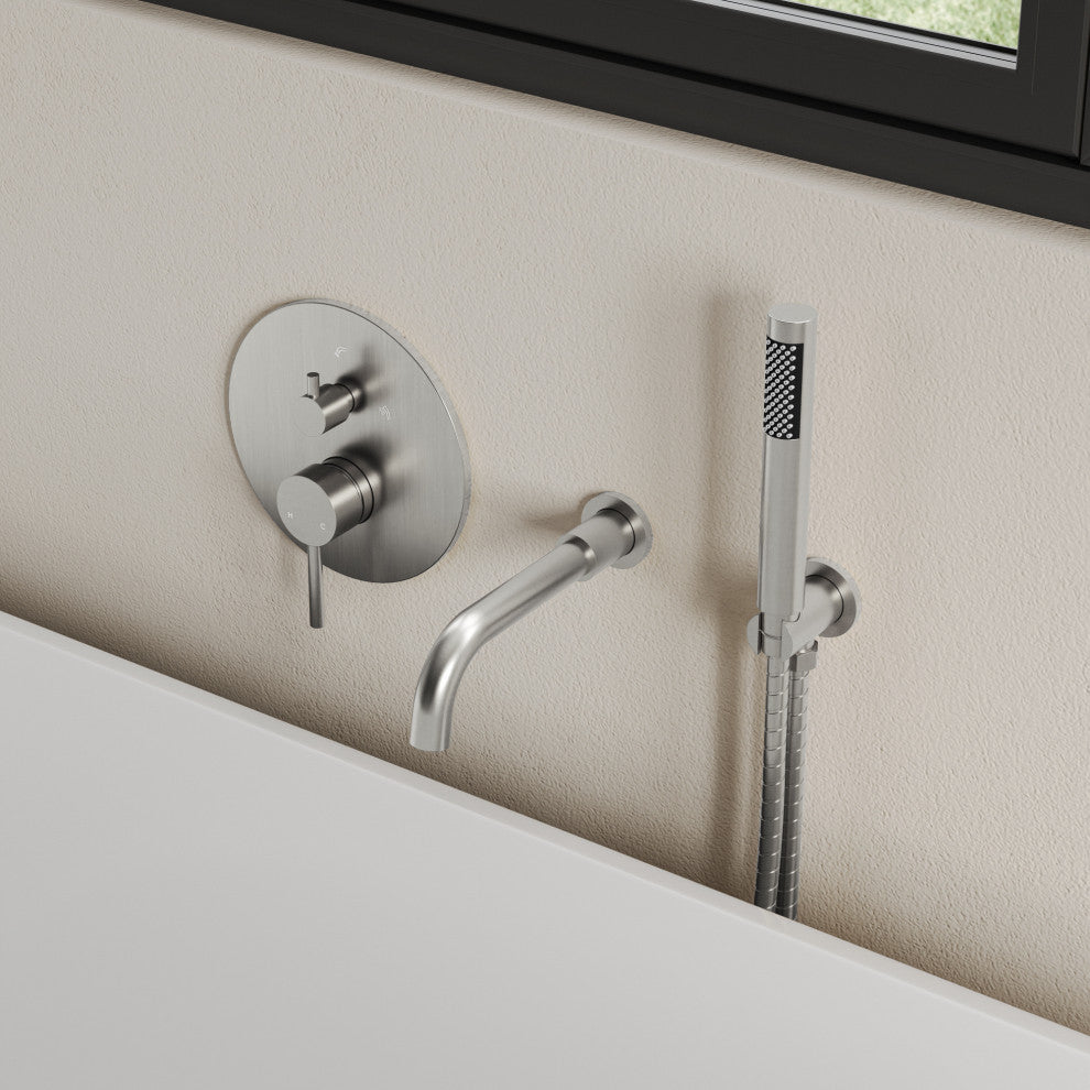 Wall-Mount Tub and Handheld Shower Faucet Set, Brushed Nickel