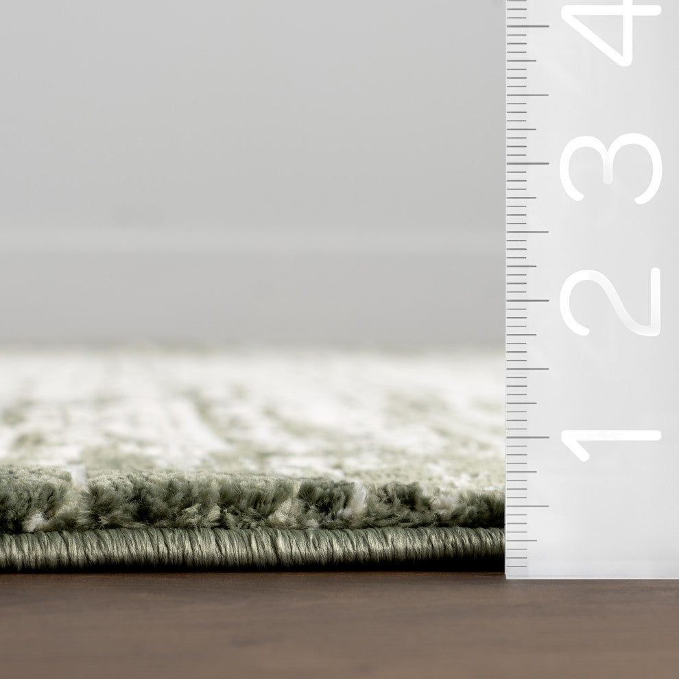 Cecilla Abstract Machine Washable Area Rug, Green 4'x6'