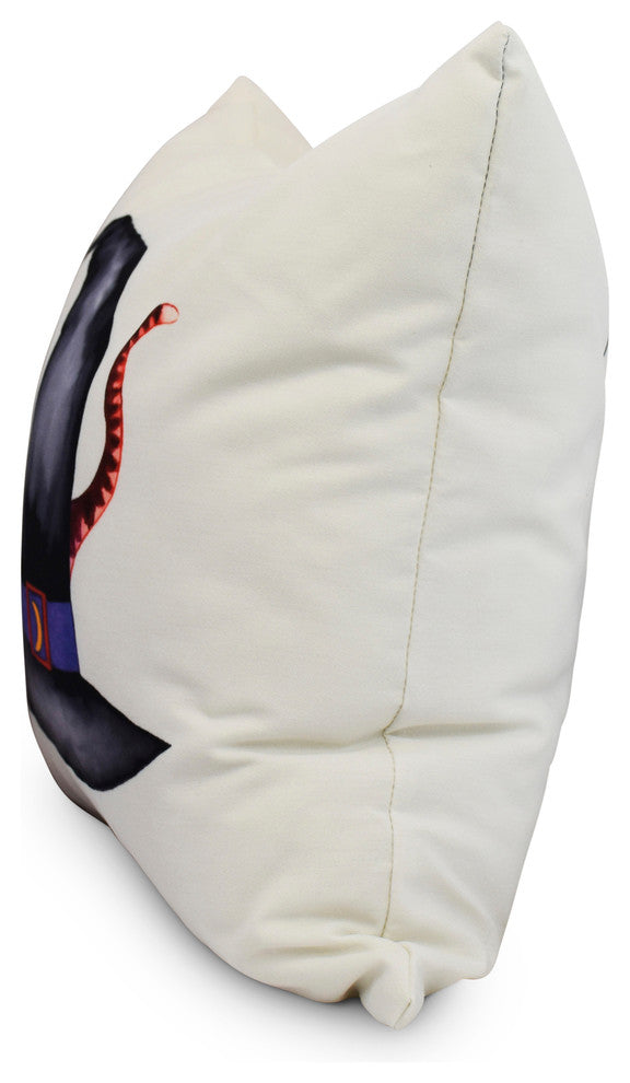 Cat Behind the Hat Cream Halloween Print Decorative Throw Pillow, 20"