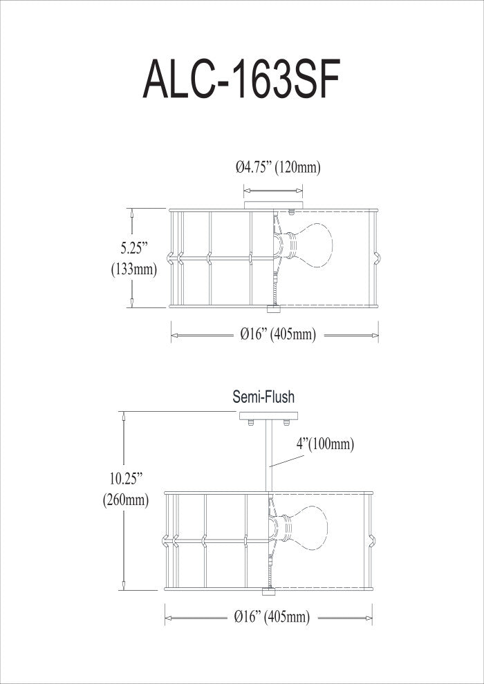 Transitional Semi Flush Mount Bedroom Light Alcala, Aged Brass
