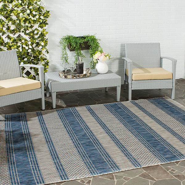 Safavieh Courtyard Cy8464-36812 Striped Outdoor Rug, Grey/Navy, 4'0" X 5'7"