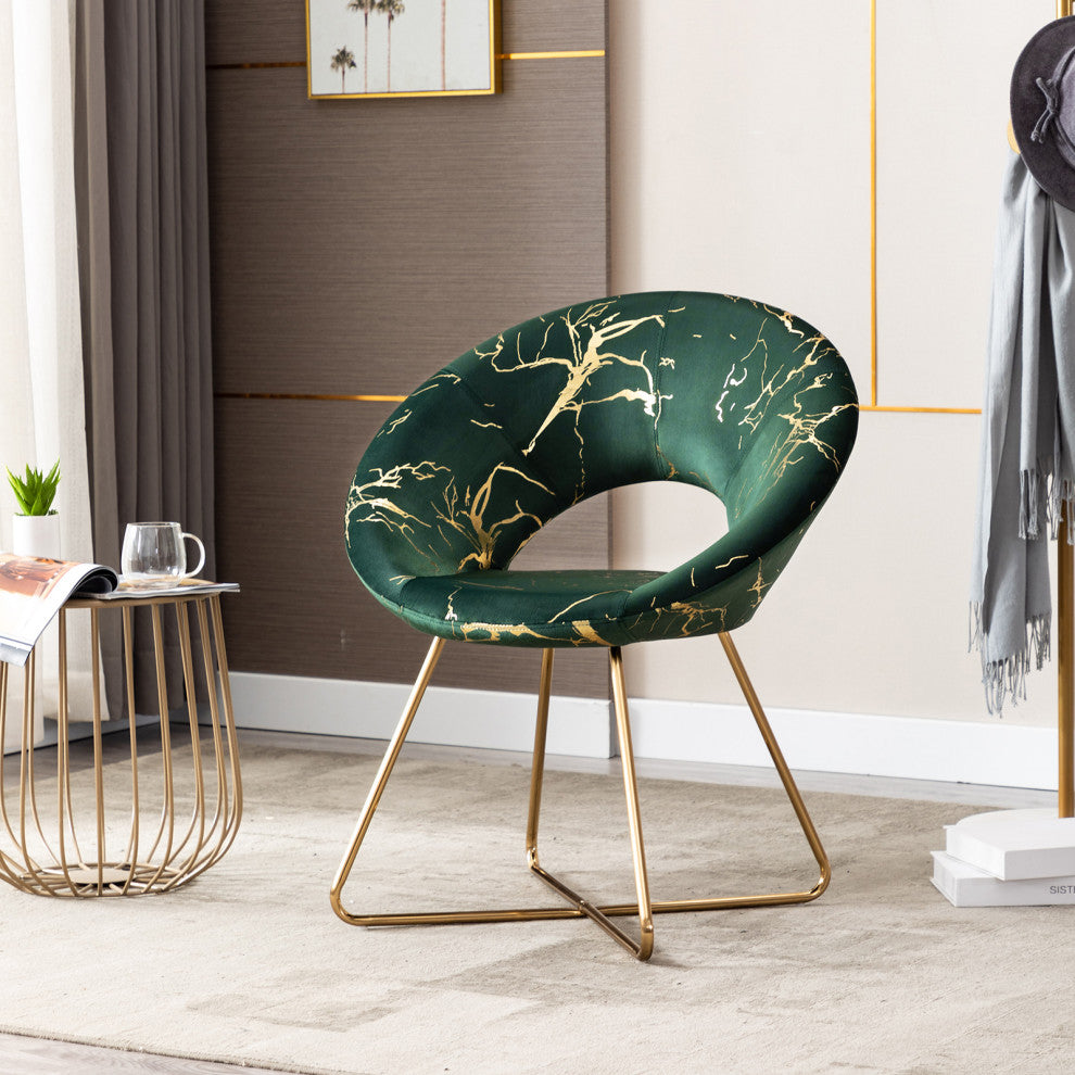 1 x Luxe Hot Stamped Velvet Papasan Accent Chair, Dark Green