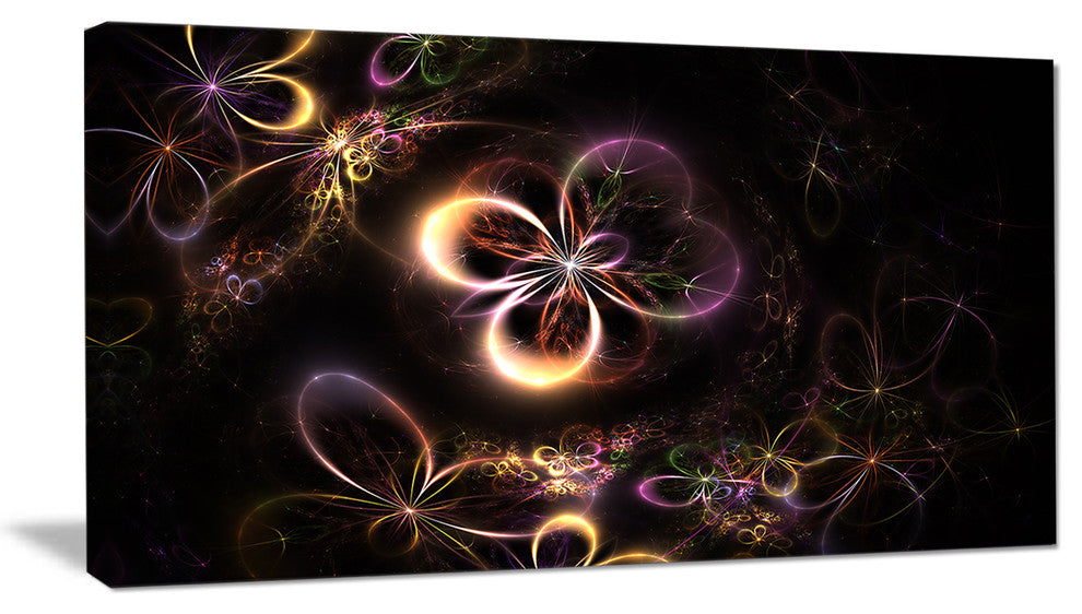 Glowing Small Fractal Flowers, Abstract Wall Art Canvas, 32x16