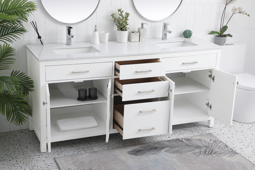 72" Double Bathroom Vanity, White