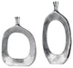 Open Abstract Circle Aluminum Vases 2-Piece Set, Silver Metal Round