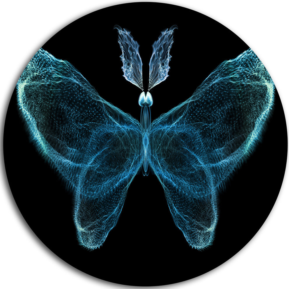 Turquoise Fractal Butterfly In Dark, Abstract Art Round Wall Art, 11"