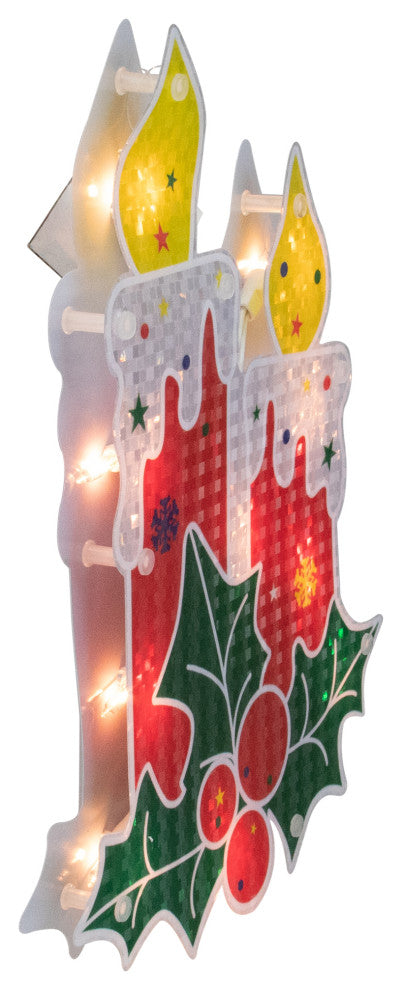 12" Holographic Lighted Berry Candle Christmas Window Silhouette