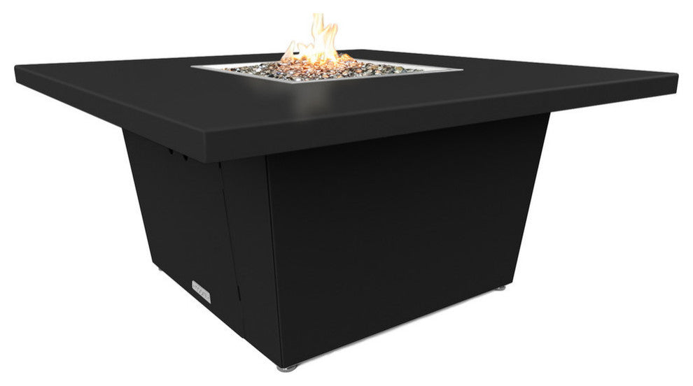 Square Fire Pit Table, 44x44, Chat Height, Natural Gas, Black Top, Black