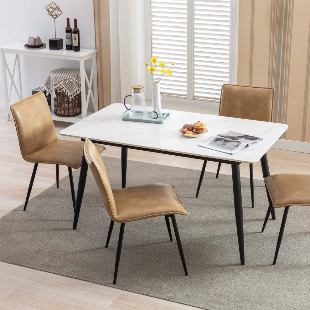 Set of 4 Minimalist Faux Leather Side Chairs for Dining Room, Cream