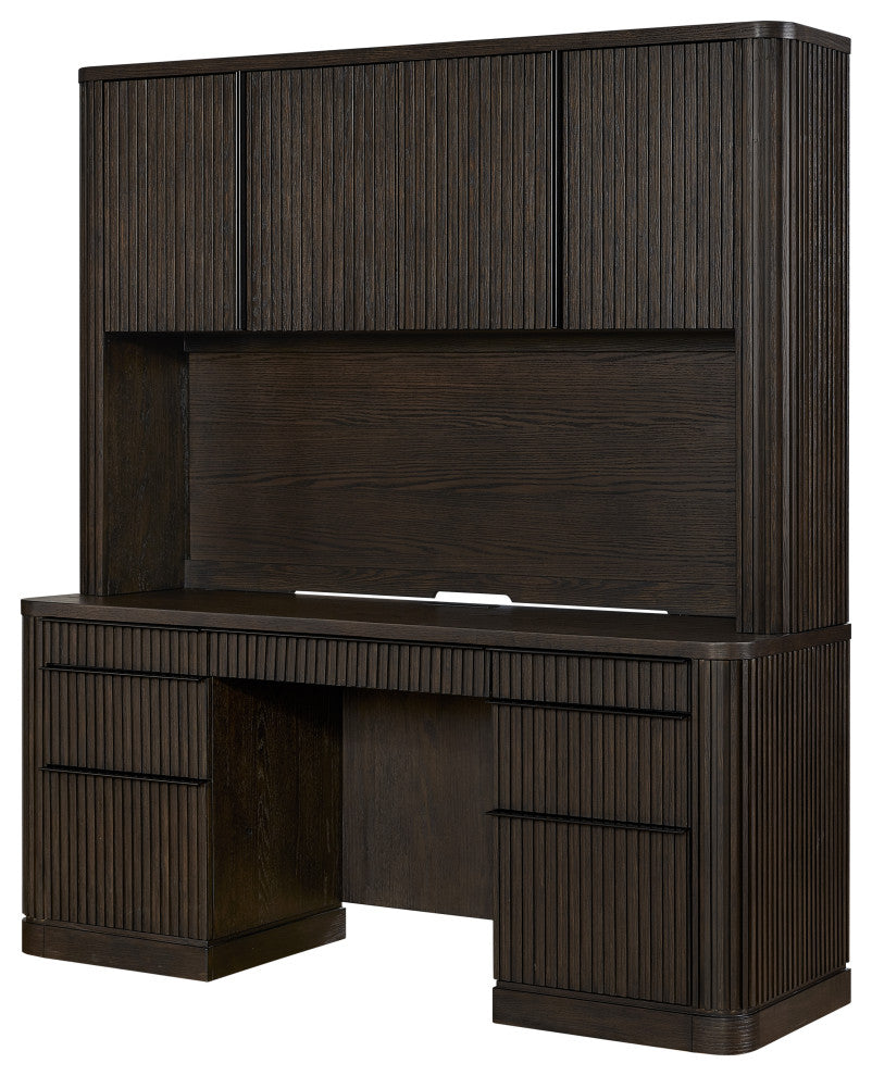 Contemporary Wood Credenza and Hutch, Office Desk and Hutch, Brown