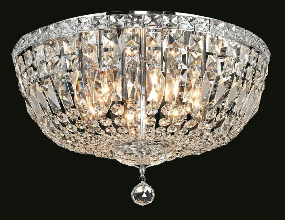 Elegant Tranquil Flush Mount, Chrome Finish With Royal Cut Crystal