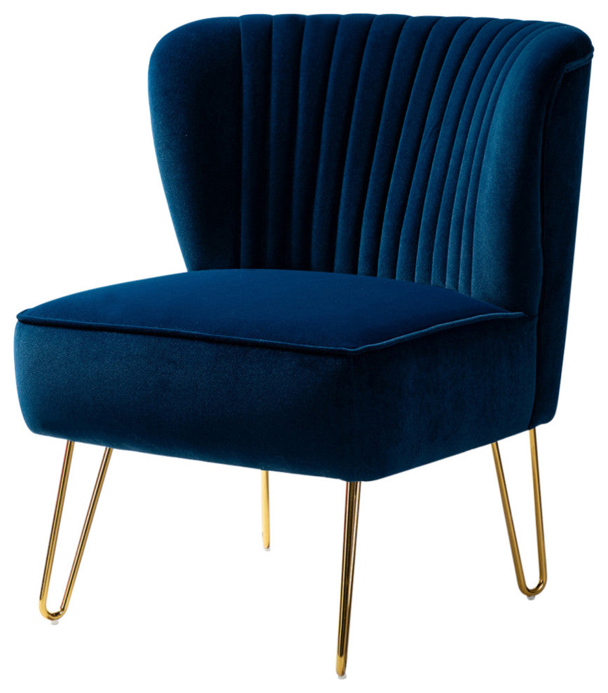 Tufted Side Chair With Golden Base, Navy