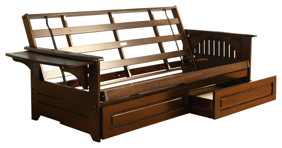 Mesa Frame Futon With Espresso Finish, Storage Drawers, Frame Only