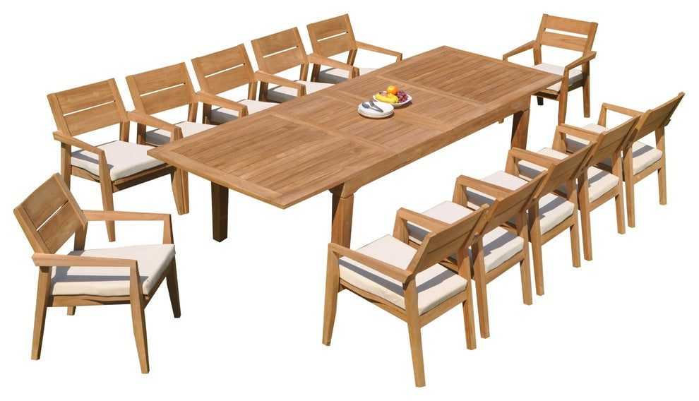 13-Piece Outdoor Teak Dining Set: 122" Rectangle Table 12 Celo Stacking Chairs