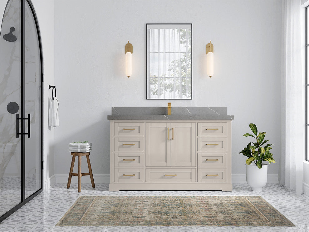Boston 60" Single Bathroom Vanity in Fine Grain 2" Piatra Gray
