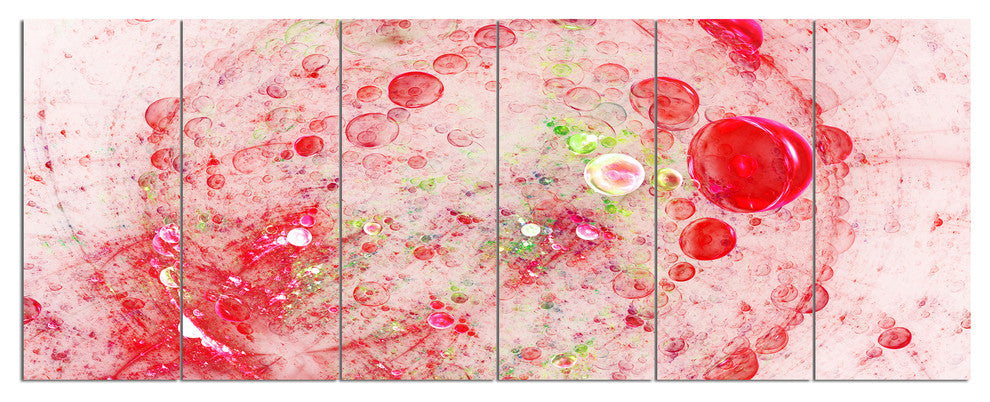 Red Fractal Planet of Bubbles, Abstract Wall Art Canvas, 70"x28", 6 Panels