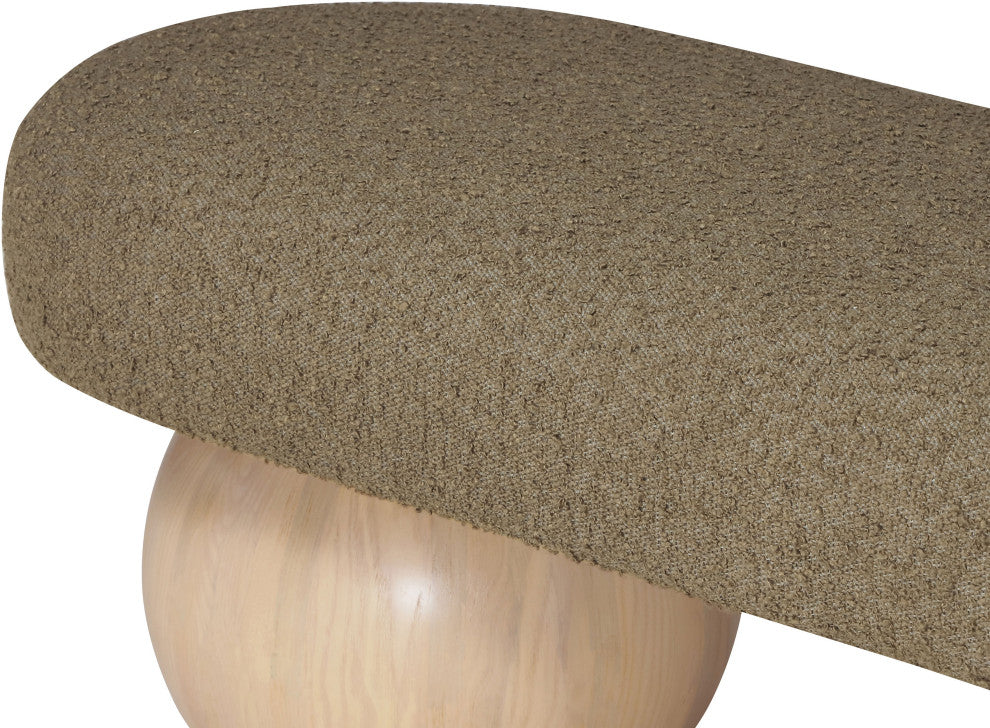 Meridian Furniture Bowie Boucle Fabric Upholstered Bench, Olive, Natural Finish