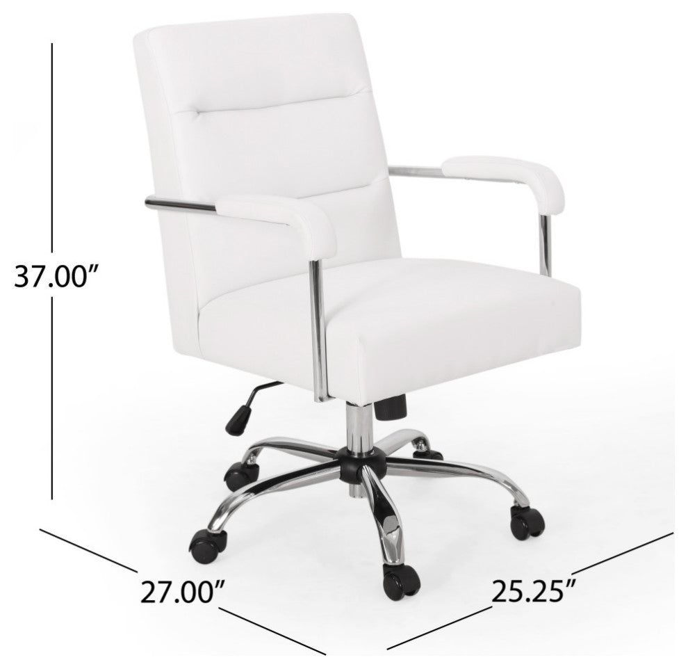 Rene Channel Stitched Swivel Office Lift Chair, White, Chrome