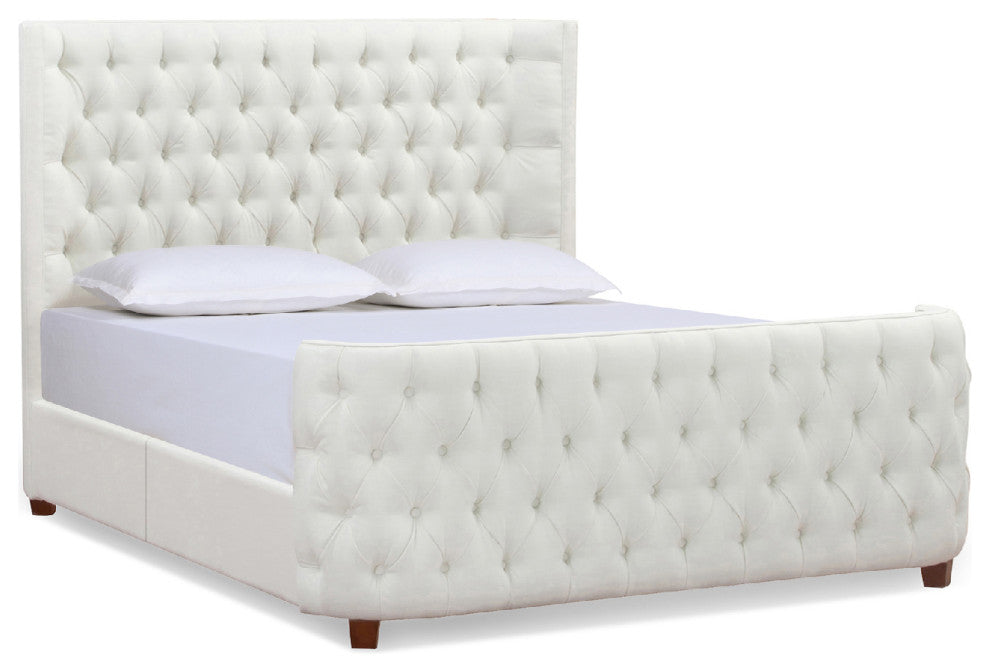 Brooklyn Tufted Sheltered Wingback Panel Bed, Antique White, Queen