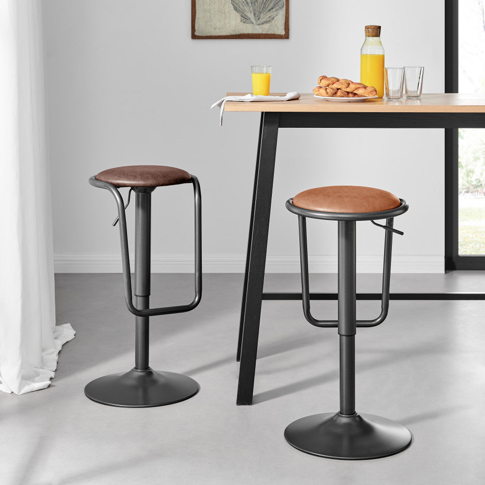 Elijah PU Gaslift Bar Stool,, Set of 2, Toasted Caramel