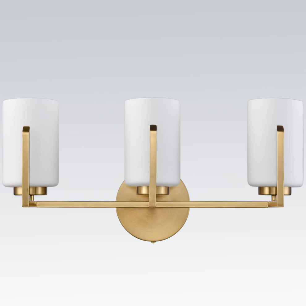 Modern Gold Bath Vanity Lights With Opal Glass,3-Light
