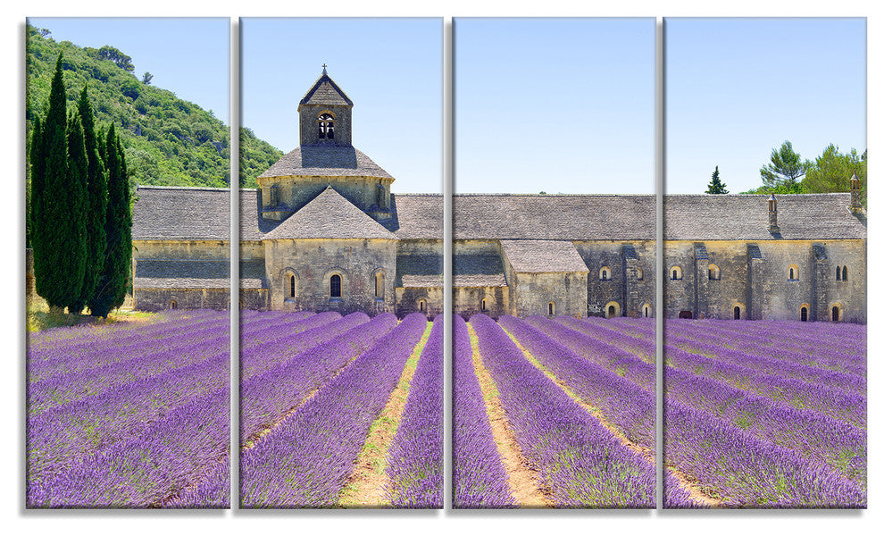 "Abbey of Senanque Blooming Lavender" Landscape Wall Art, 4 Panels, 48"x28"