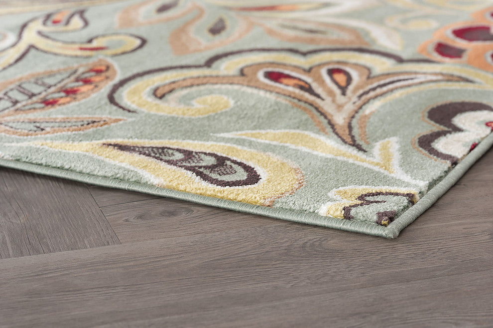 Dilek Transitional Floral Area Rug, Seafoam, 5' X 7', 20'' X 60'', 20'' X 32''