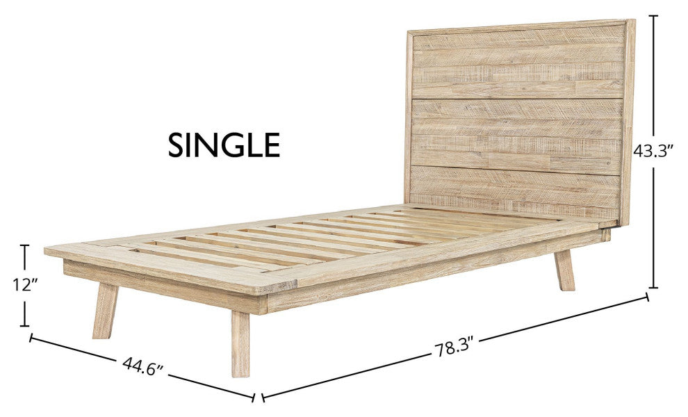 Gia Acacia Wood Panel Bed, Light Brown, Single