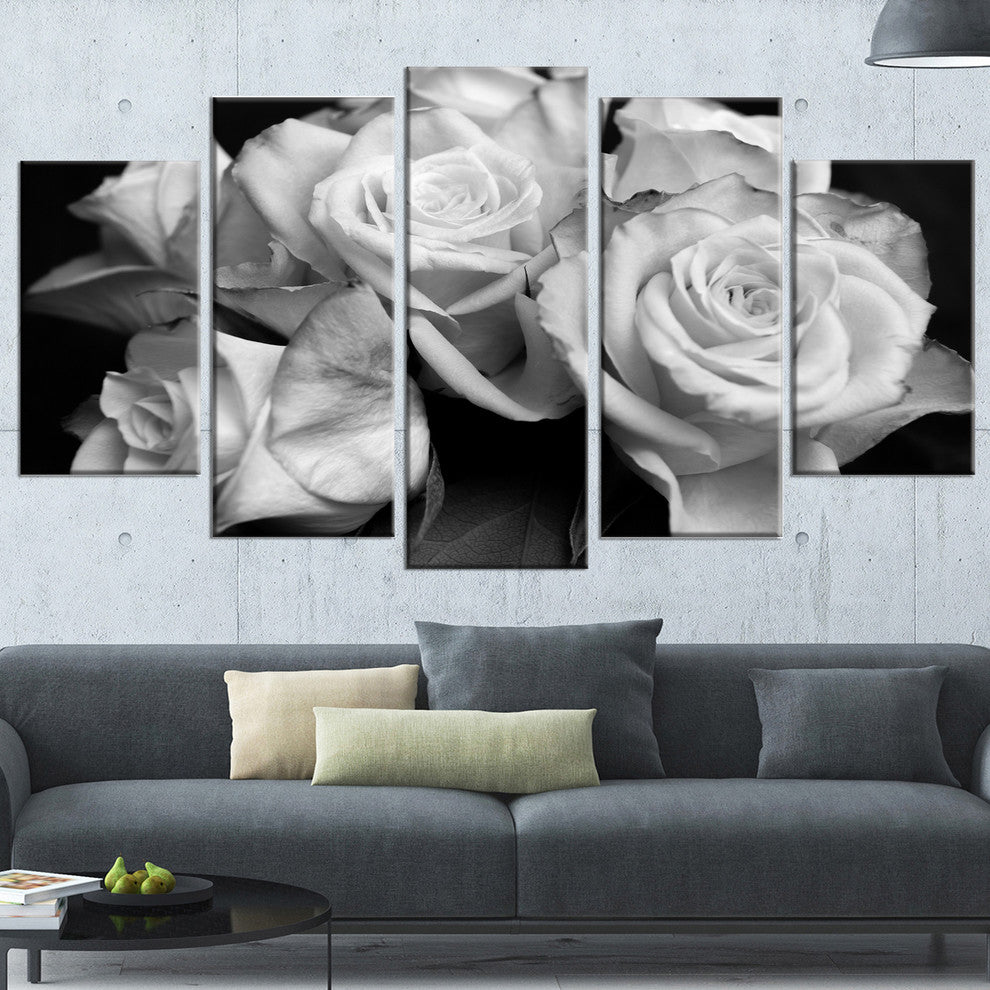"Bunch of Roses Black and White" Canvas Print, 5 Panels