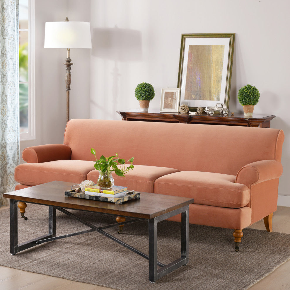 Alana Lawson 88" 3-Cushion Tight Back Sofa, Peach Orange Velvet
