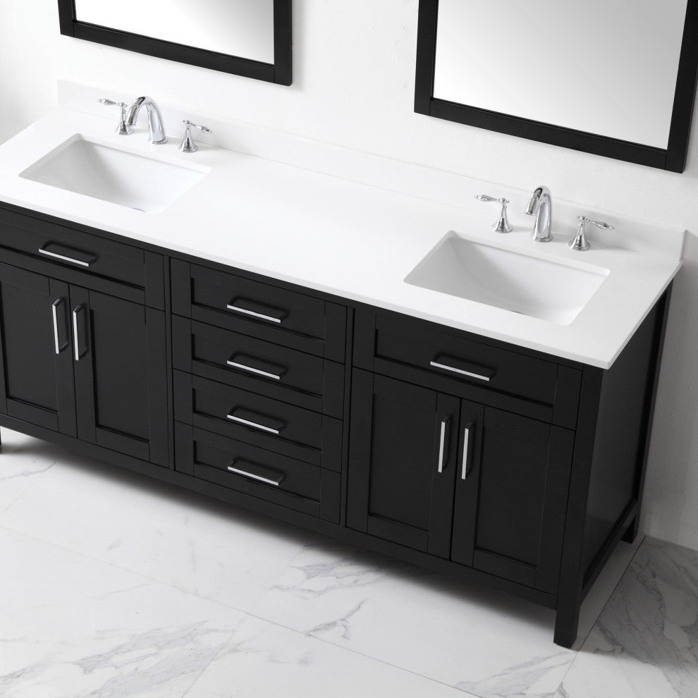 Tahoe Double Vanity Set With Mirrors, 72", Espresso With Cultured Marble Top