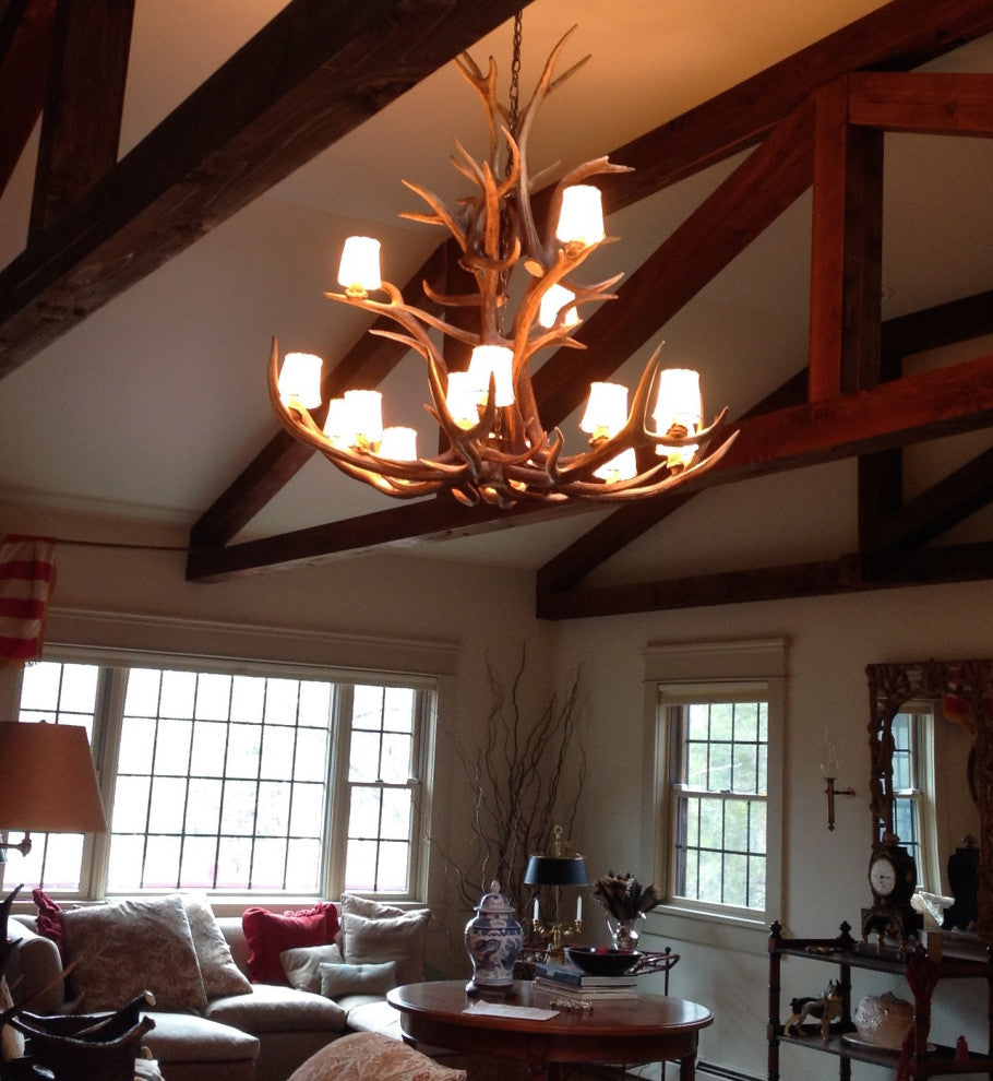 Elk Cascade Deer Antler Chandelier Light, Medium, Parchment Shades