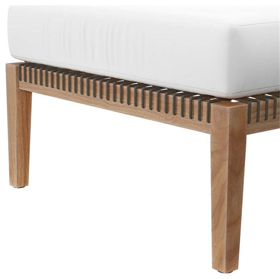 Clearwater Outdoor Patio Teak Wood Ottoman, Gray White