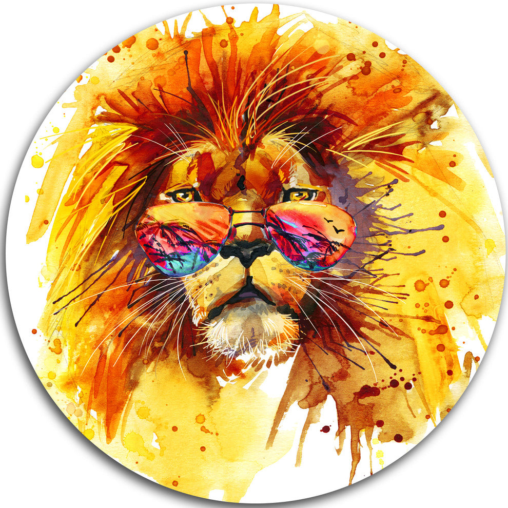 The King Watching, Animal Large Disc Metal Wall Art, 38"