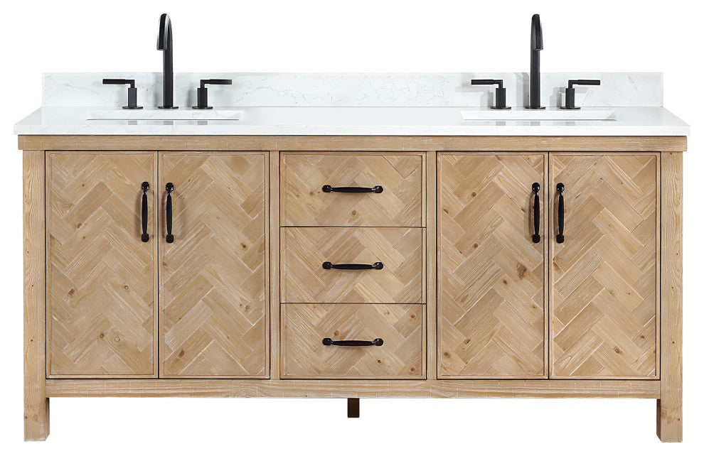 Javier Bath Vanity, Composite Stone Top, Antique Brown, 72", Double Vanity, No Mirror