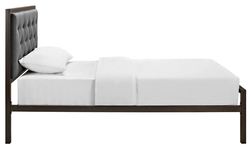Modern Contemporary Twin Size Fabric Bed Frame, Gray Fabric