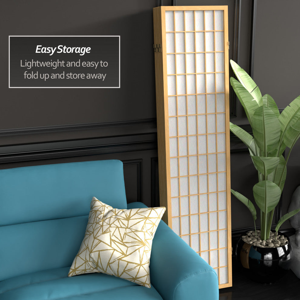 6' Tall Window Pane Shoji Screen, Natural, 6 Panels