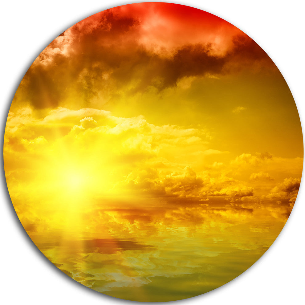 Red Dramatic Sky With Yellow Sun, Landscape Round Wall Art, 11"