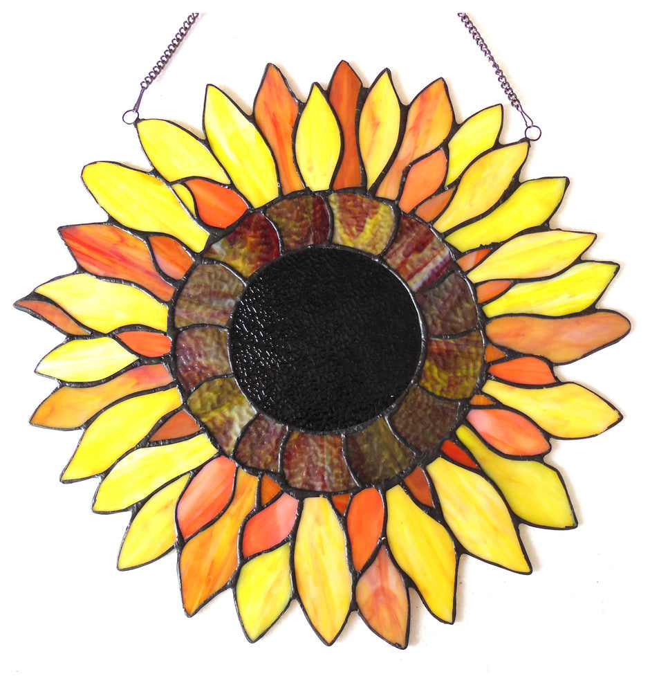 SUNNYVILLE Tiffany-glass Sunflower Window Panel 16inches
