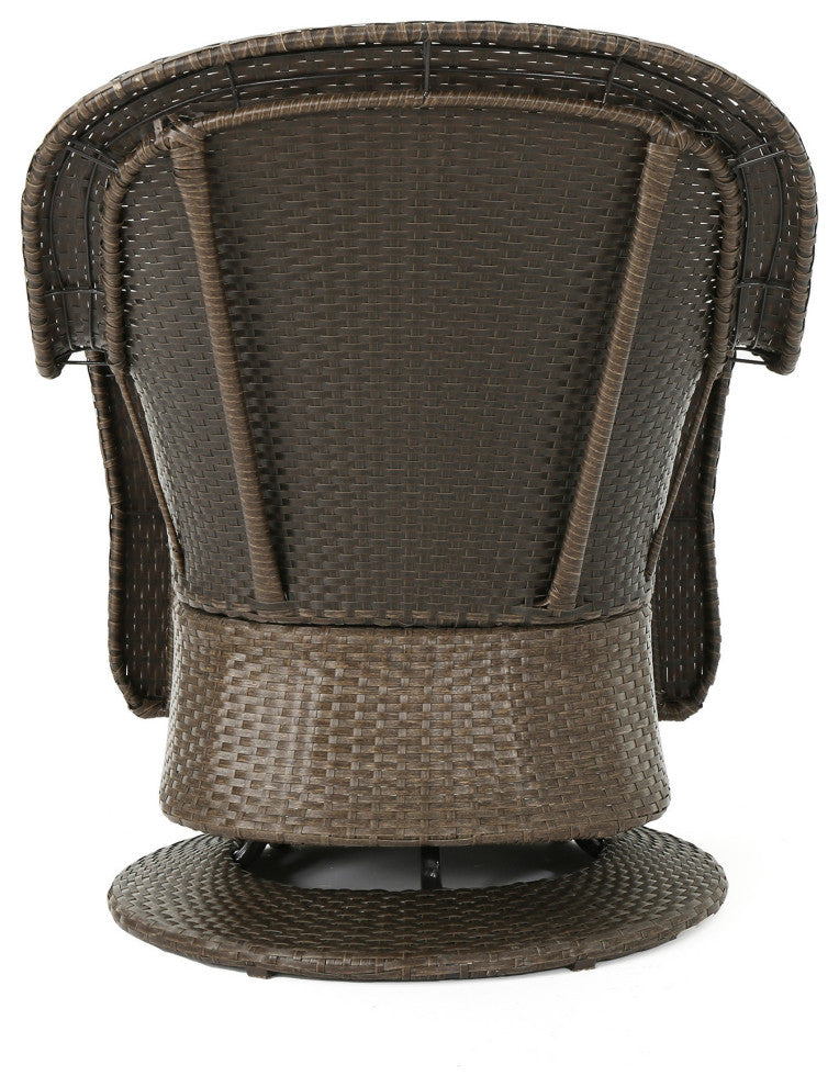 GDF Studio Linsten Outdoor Wicker Swivel Club Chairs, Water Resistant Cushions, Set of 2